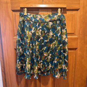Peacock Blue, Green and Pink Ruffle Skirt - Knee Length (size 4)